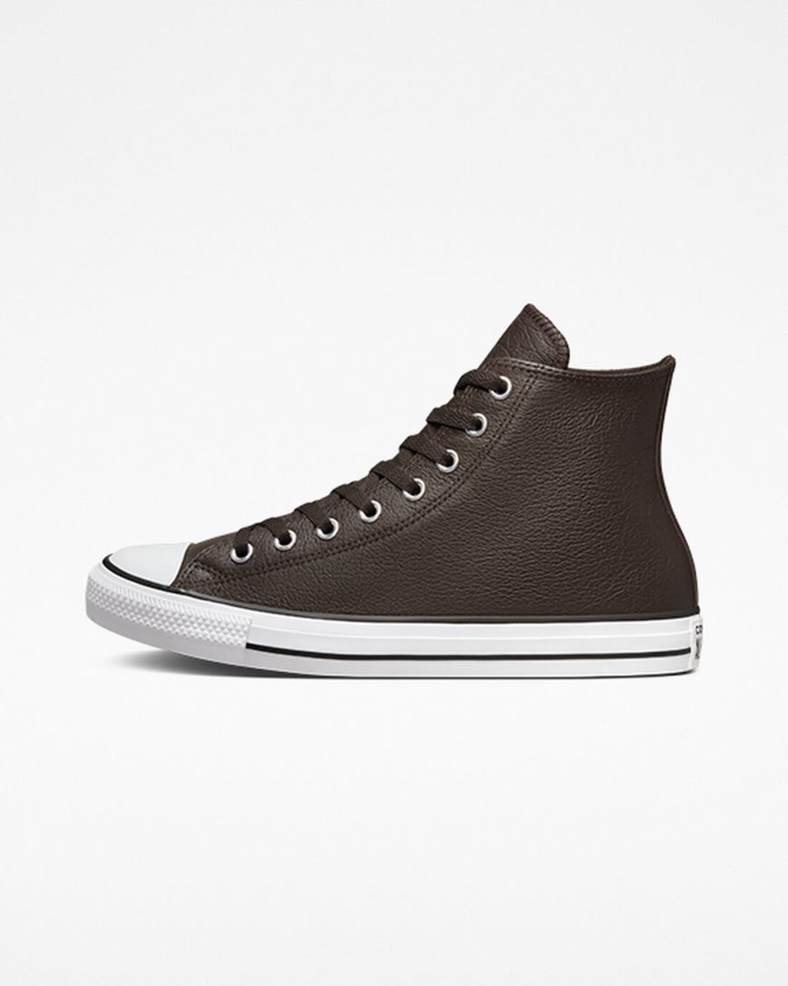 Dámské Boty Vysoké Converse Chuck Taylor All Star Tumbled Læder Hnědé Bílé Černé | CZ IS31O24